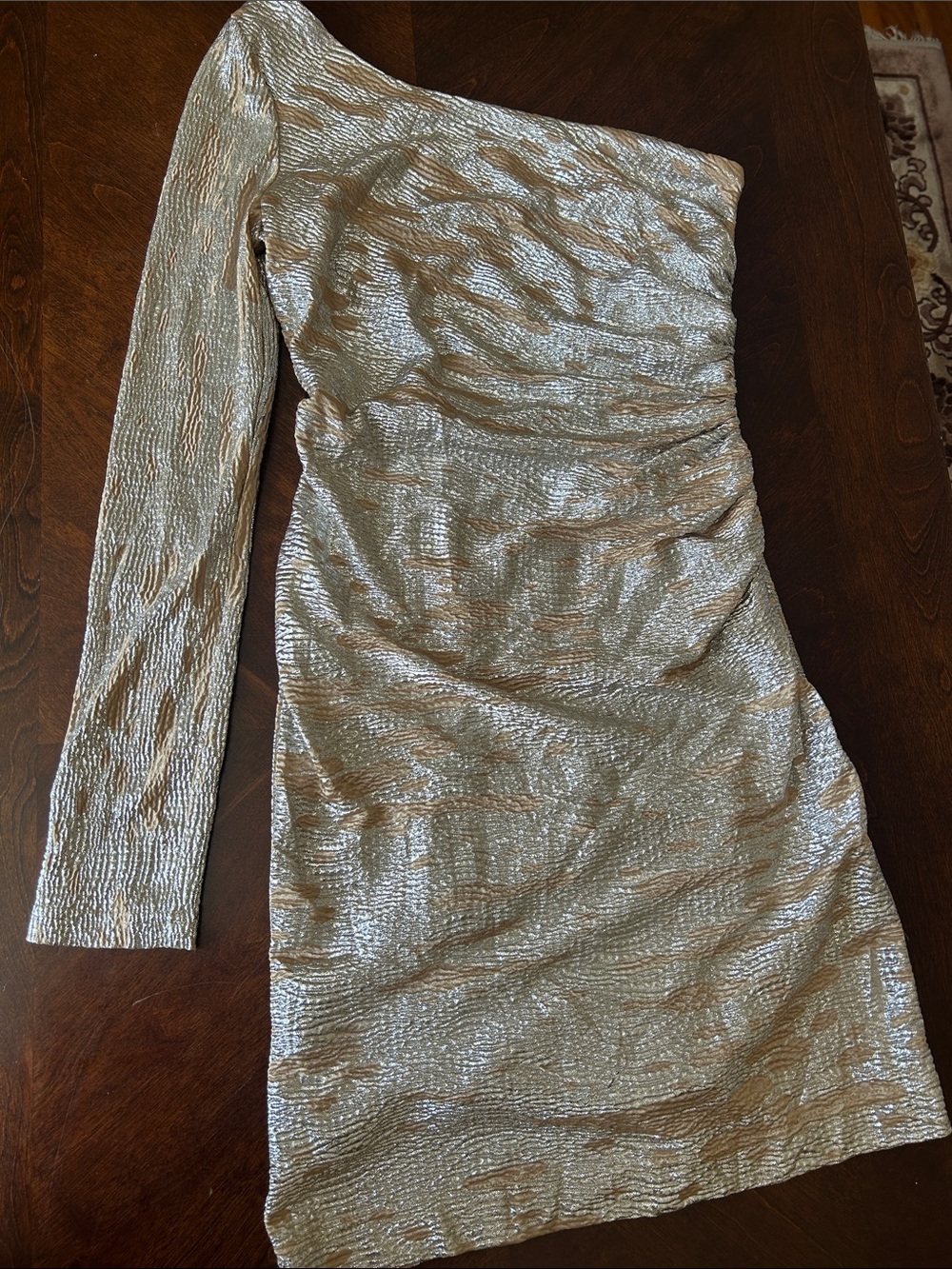 Adrianna Papell Silver One-Shoulder Metallic Cocktail Dress